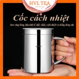 Cốc inox cách nhiệt, có quai, có nắp, cứng bền, cách nhiệt, ca inox 304 cao cấp - HVL TEA