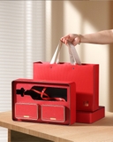 Set quà hộp trà thiếc rượu vang đỏ cao cấp có túi giấy đi kèm HVL