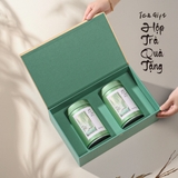 Bộ Hộp Trà Trụ Tròn Hoạ Tiết Lá Trà Cao Cấp