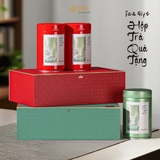 Bộ Hộp Trà Trụ Tròn Hoạ Tiết Lá Trà Cao Cấp