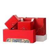 Bộ Hộp Trà Thiếc Họa Tiết Mây Lộc Kèm Túi Quà - Màu Đỏ Sang Trọng
