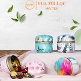 Hộp thiếc đựng trà, quà bánh kẹo, hình cầu, phong cách nhật bản họa tiết đa sắc - HVL TEA