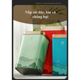 Hộp thiếc đựng trà hình chữ nhật hoạ tiết - HVL TEA