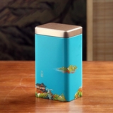 Hộp thiếc đựng trà hình chữ nhật hoạ tiết - HVL TEA