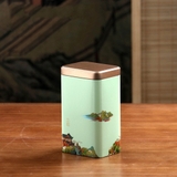 Hộp thiếc đựng trà hình chữ nhật hoạ tiết - HVL TEA