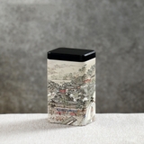 Hộp thiếc đựng trà hình chữ nhật hoạ tiết - HVL TEA