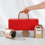 Bộ hộp trà có tay cầm gỗ 2 hộp tròn cao cấp - HVL TEA
