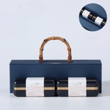 Bộ hộp trà có tay cầm gỗ hộp cạnh tròn cao cấp, sang trọng - HVL TEA