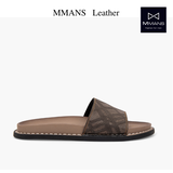 Dép da nam quai ngang MMANS màu xám họa tiết da tấm đế khâu viền cao cấp tinh tế đơn giản êm ái sang trọng