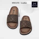 Dép da nam quai ngang MMANS màu xám họa tiết da tấm đế khâu viền cao cấp tinh tế đơn giản êm ái sang trọng