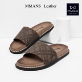 Dép da nam quai ngang MMANS màu xám họa tiết da tấm đế khâu viền cao cấp tinh tế đơn giản êm ái sang trọng