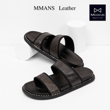 Dép da nam quai ngang MMANS dập vân màu đen 2 quai da tấm đế khâu viền cao cấp tinh tế đơn giản êm ái sang trọng