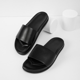 Dép da nam quai ngang MMANS màu đen da tấm đế 2 lớp cao cấp tinh tế đơn giản êm ái sang trọng