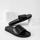 Dép da nam quai ngang MMANS màu đen da tấm đế 2 lớp cao cấp tinh tế đơn giản êm ái sang trọng