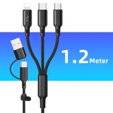 Dây Cáp Sạc 3in1 3A 1.2M Cổng USB Type C Sang Lightning + Type C + Micro USB Cho iP / Android Samsung