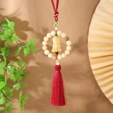 Khánh Treo Xe ô tô Phật Thích Ca Hoa Sen Gỗ Hoàng Dương Thơm Mix Vòng Tròn Ngọc
