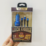 Tẩu Sạc Nhanh Pugan 10A Kèm Dây Sạc 3 Đầu Cho Các Loại Điện Thoại Dùng Trên Ô Tô