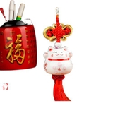 Khánh mèo sứ thần tài mix vòng hạt treo phong thủy