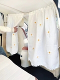Rèm vải Chữ nhật in hình và thêu hoạ tiết dễ thương - Màu Trắng có cốc hít kính