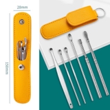 Bộ Dụng Cụ Lấy Ráy Tai 6 Món Vỏ Da Tiện Lợi Làm Bằng Thép Không Gỉ. Chăm Sóc Tai Chuyên Nghiệp