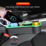 Khay Hộp Đựng Điện Thoại / Cốc / Thẻ / Đồ Uống 2 Cổng Sạc USB Có Đèn Led Gắn Ghế Ngồi Xe Hơi