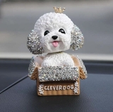 Chú chó đính đá thông minh lắc đầu ngồi hộp giấy Clever Dog