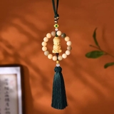 Khánh Treo Xe ô tô Phật Thích Ca Hoa Sen Gỗ Hoàng Dương Thơm Mix Vòng Tròn Ngọc