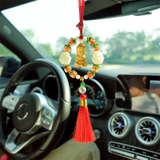 Khánh Treo Xe ô tô Phật Thích Ca Hoa Sen Gỗ Hoàng Dương Thơm Mix Vòng Tròn Ngọc
