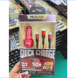 Tẩu Sạc Nhanh Pugan 10A Kèm Dây Sạc 3 Đầu Cho Các Loại Điện Thoại Dùng Trên Ô Tô