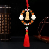 Khánh Treo Xe ô tô Phật Thích Ca Hoa Sen Gỗ Hoàng Dương Thơm Mix Vòng Tròn Ngọc