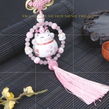Khánh mèo sứ thần tài mix vòng hạt treo phong thủy