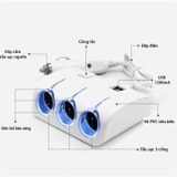 Tẩu chia sạc ô tô,Tẩu chia nguồn 3 ổ và 2 USB hàng cao cấp Olesoon có cầu chì bảo vệ điện an toàn phù hợp 12/24V