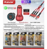 (QC3.0) Tẩu sạc Pugan 6A sạc cực nhanh cực đỉnh từ 9V-32V kèm dây cáp 3 đầu