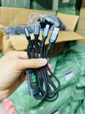Cáp sạc 3 đầu J99 100W bọc dù chân sạc mạ thiếc, có màn led hiển thị, chip thông minh kiểm soát và điều chỉnh dòng điện dài 1.2 mét