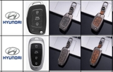 Bộ ốp kim loại mặt da +lưng da mix móc khoá dây da logo Hyundai