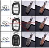 Bộ ốp kim loại mặt da +lưng da mix móc khoá dây da logo Hyundai