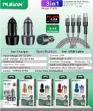 Tẩu sạc pugan 4.8A có chân USB +PD Type C và dây sạc 3 đầu ( mẫu mới )