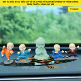 ( Set 62)combo 4 chú tiểu tập võ+ phật tổ xanh đế vuông + oval+vòng 108