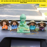 ( Set 64)combo 4 chú tiểu đội nón+ phật tổ xanh đế vuông + oval