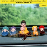 ( Set 67)combo 4 chú tiểu mũ len+ phật tổ vàng đế vuông + oval + vòng 108