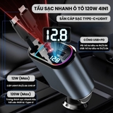 (KH) Tẩu Sạc Nhanh Ô Tô 120W 4in1 Bộ Sạc xe hơi USB Type-C cho Samsung Iphone Huawei Đo Điện Áp