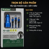 Tẩu sạc pugan 4.8A có chân USB +PD Type C và dây sạc 3 đầu ( mẫu mới )