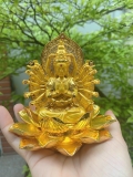 (Mẫu Cao Cấp) Tượng Phật Quan Âm Mạ Vàng Nguyên Khối Đính Đá 2 mặt tặng kèm nước hoa