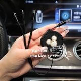 Combo dây sạc rút gọn 3 đầu đen+ icon gấu mickey trắng