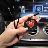 Combo dây sạc rút gọn 3 đầu đen+ icon gấu mickey đỏ