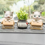 Set mèo ngồi hộp mở mắt+ mèo nhắm mắt+ chậu cây trắng+ thảm trơn 18x14