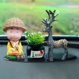 combo chú tiểu gõ mõ áo vàng+chậu cây đen+thảm oval+hươu đứng