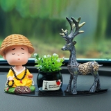 combo chú tiểu tụng kinh+chậu cây đen+thảm oval+hươu đứng