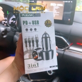 Tẩu sạc pugan 4.8A có chân USB +PD Type C và dây sạc 3 đầu ( mẫu mới )