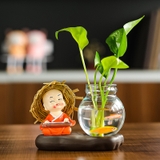 Tượng chú tiểu 4 không,Tượng chú tiểu Cầm-kỳ-thi-họa-kèm bình thủy sinh, trang trí bàn học, bàn làm việc